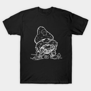 White on black mushroom Dwarf T-Shirt